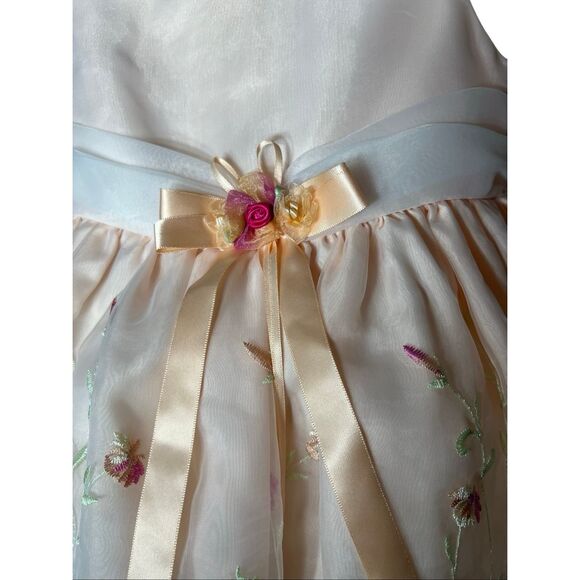 Bonnie Jean Flower Girl Dress Size 2T Peach Floral Organza Embroidered Toddler - Picture 5 of 12